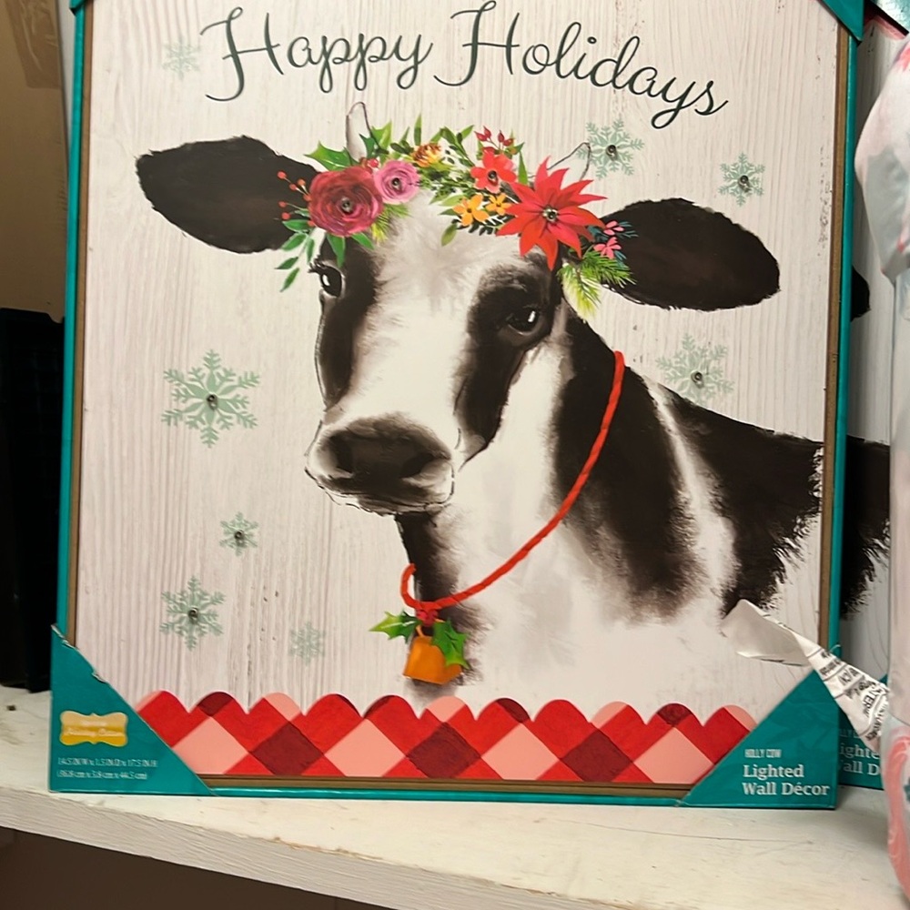 The Pioneer Woman Happy Holidays Cow Wall Decor - Red and Green - Picture 12 of 12